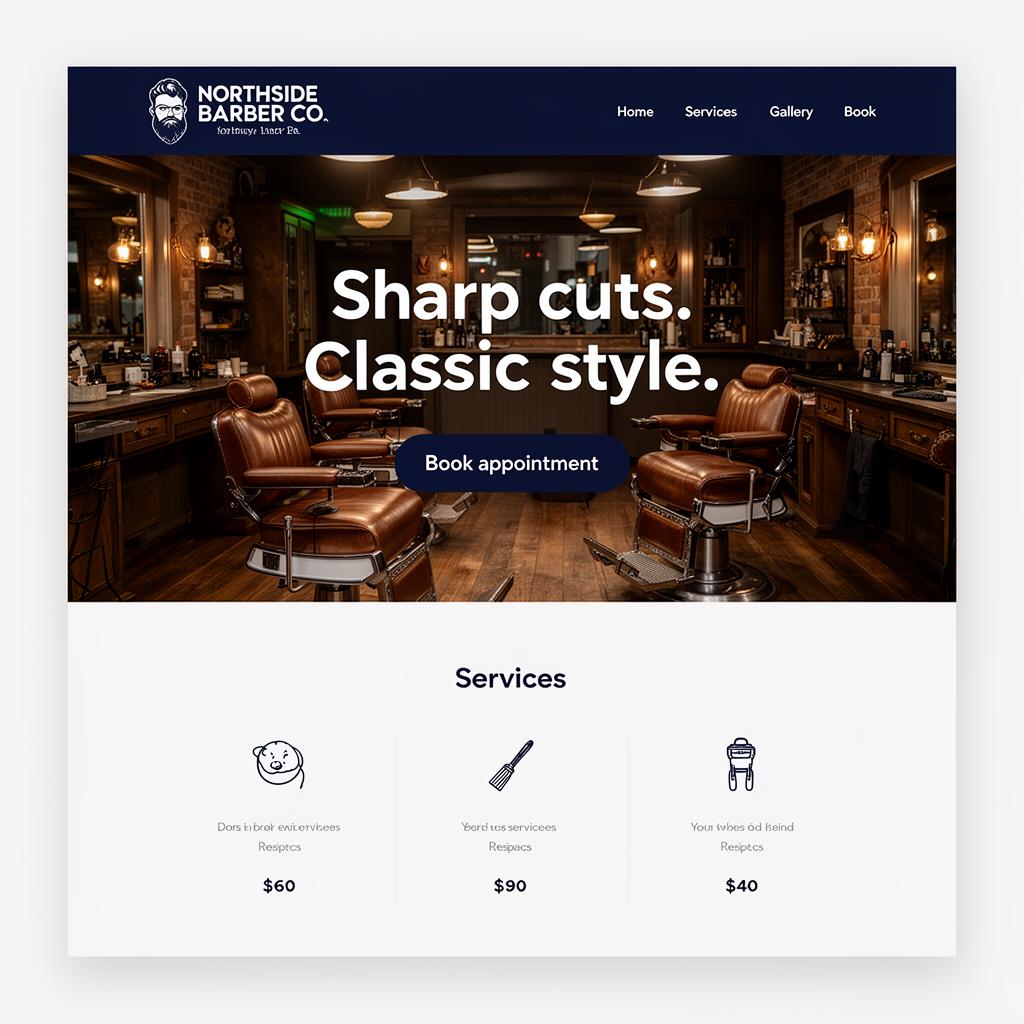 Example barber shop website built by SiteForge